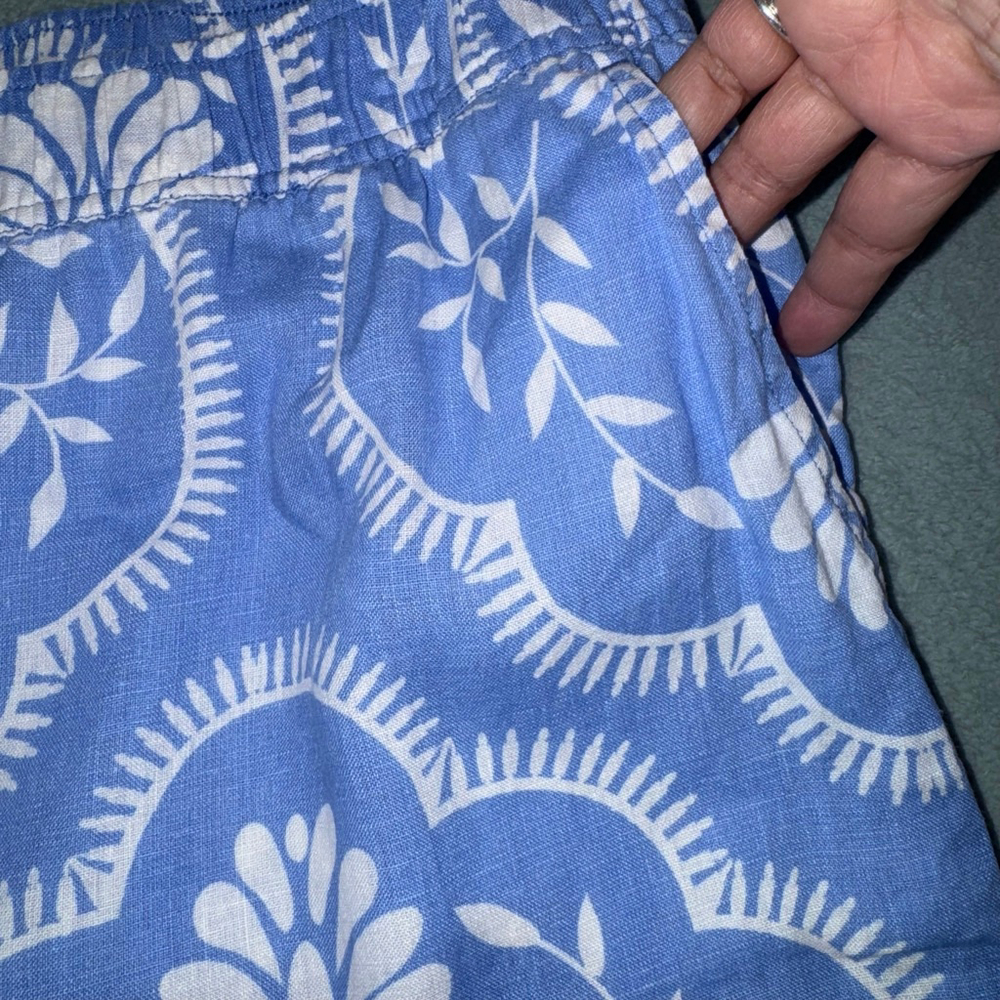 Women's Joie Blue & White Paisley Linen Wide Leg Pull-on Capri Pants XL - Picture 5 of 9